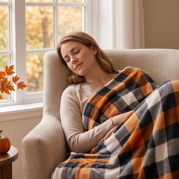 Buffalo Plaid Flannel Fleece Throw Blanket,Soft Lightweight Cozy All Season Checkered Blanket for Bed, Couch, Car 27x39Inch, Orange