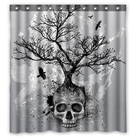 GCKG Creative Skull Tree Black Eagle Waterproof Polyester Shower Curtain and Hooks Size 66x72 inches