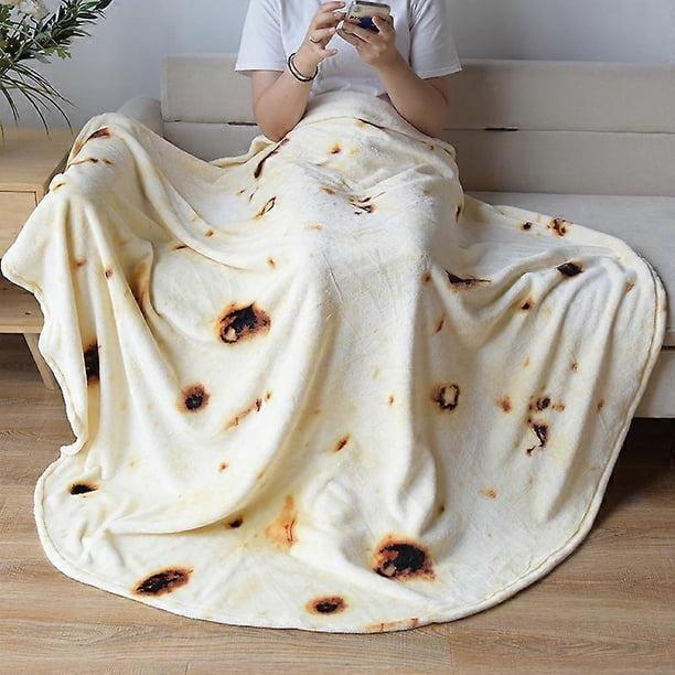 Burritos Tortilla 59" Double Sided Blanket for Adults and Kids, Jumbo Fun and Realistic Blanket, Novelty Soft Flannel Taco Blanket (Yellow Double Side