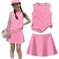 thumbnail image 3 of Summer Outfits for Children Girls Size 7 Cute Preppy Two Piece Outfits Activewear Casual Tank Topss Top and Skirts Clothing Sets Pink 3-4 Years, 3 of 7