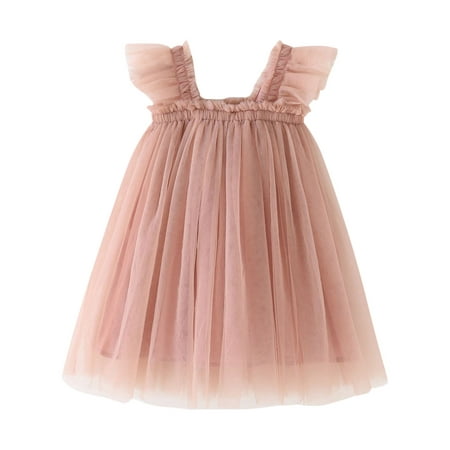 

Girls Dresses Summer Toddler Fly Sleeve Solid Tulle Princess Dance Party Clothes Formal Dress