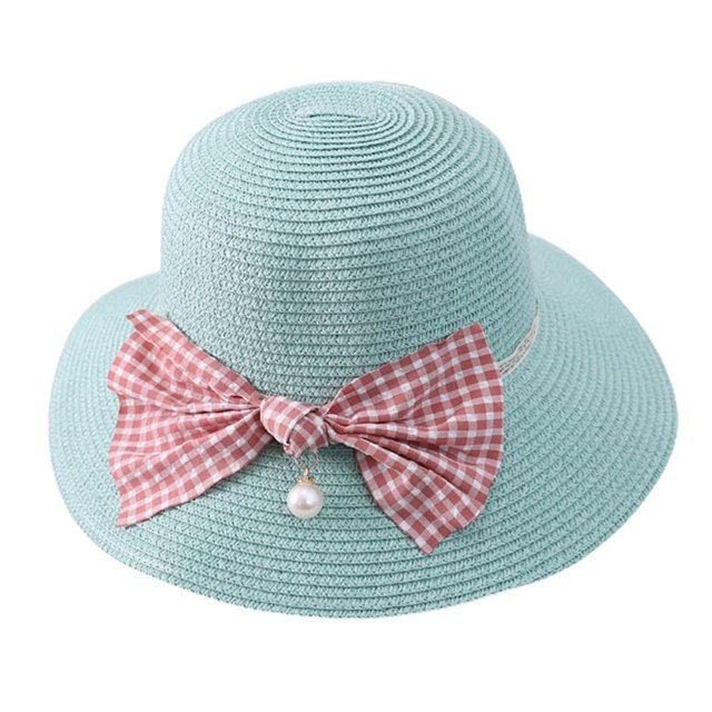 Sombrero de pescador con lazo para niños, de 50 a 52 cm de circunferencia, con protector solar de verano, de ala grande, de paja, para exteriores, color verde lago