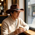 thumbnail image 5 of Slccxzc Classic Style Western Cowboy Hat Wide Brim Retro Jazz Cap Chin Strap Outdoor Travel Sun Protection Hat Brown, 5 of 7