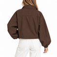 thumbnail image 4 of Women's Cropped Jackets Lightweight Windbreaker Mock Neck Jackets Snap Button Long Sleeve Casual Fall Winter Outerwear Coat,Brown,2XL, 4 of 5