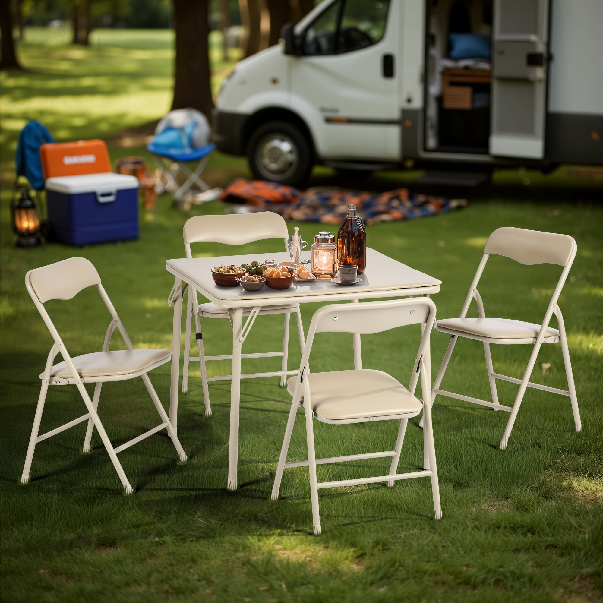 Homy Casa Kids 5-Piece Folding Activity Table and Chair Set, Classic Beige