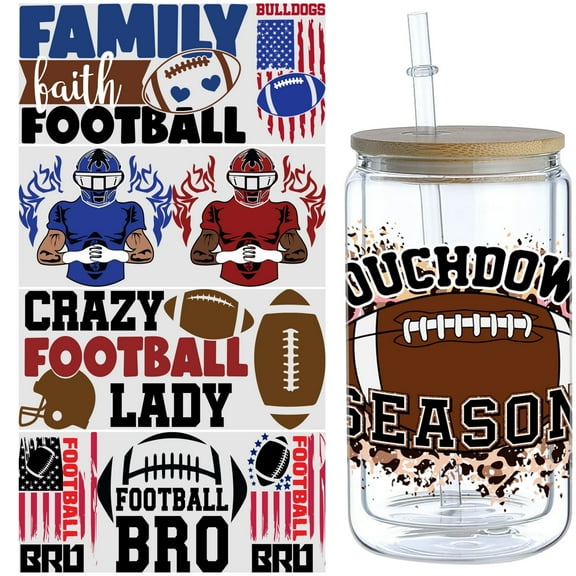 5pcs Rugby Sports DIY UV DTF Transfer Stickers for Glass Cups, Waterproof Decals, Plastic Self-Adhesive Labels for Bottles and Cups Decoration