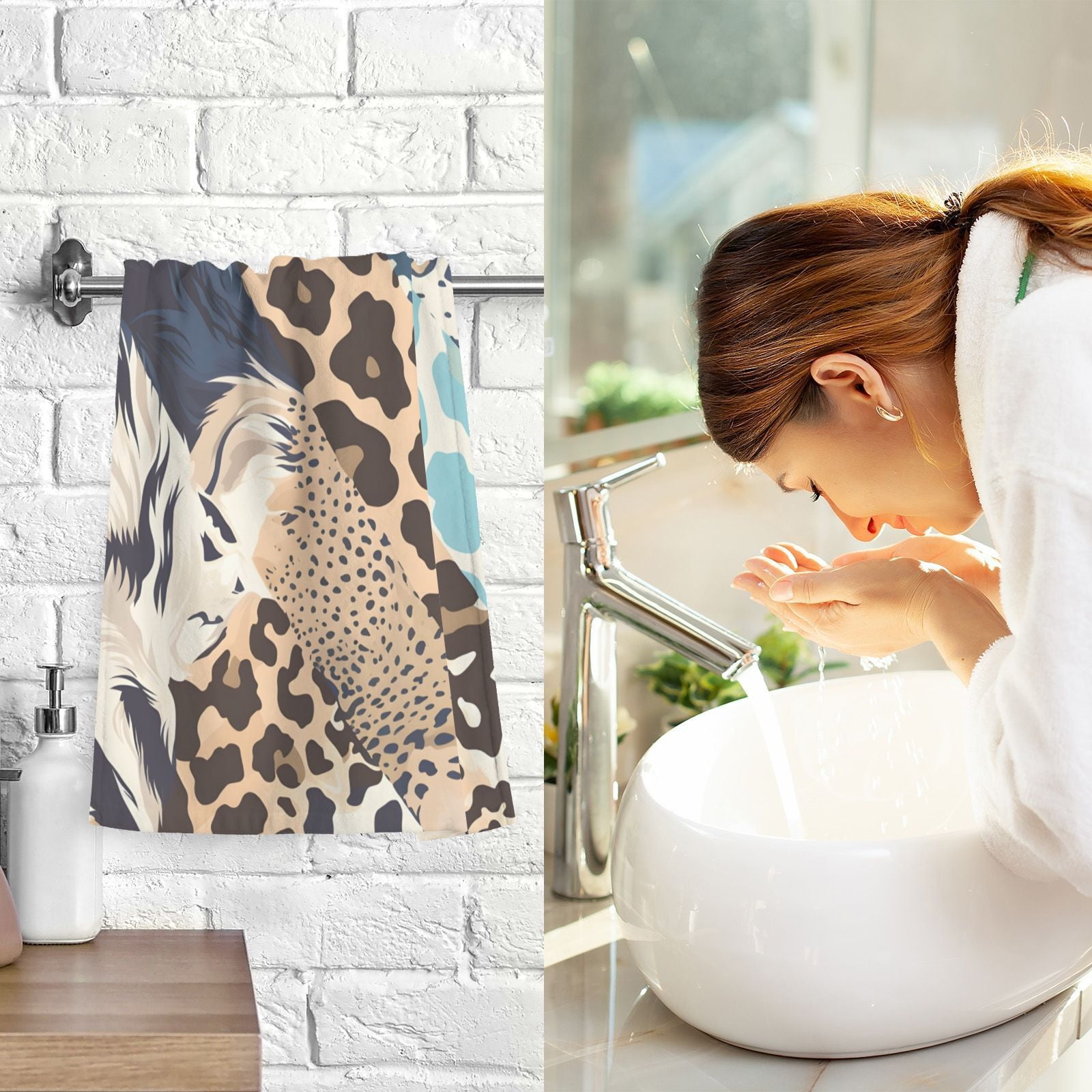 Cheetah Leopard Skin Hand Towels Cotton Bath Towels Large Face Towels Absorbent for Bathroom 2 Packs