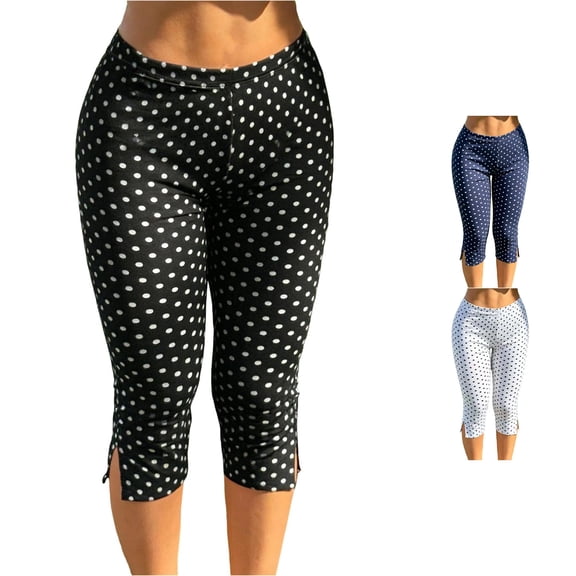 YMNXA Women's Capri Pants High Waist Polka Dot Print Comfortable Fashion Breathable Trousers For Casual Daily Wear,Black,Xl