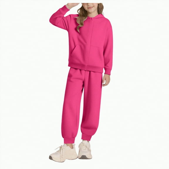 Tkrady Girls Athletic Sweatsuit 2 Pieces Sweatshirts and Pant Long Sleeve Zip Up with Pockets Outfits Set