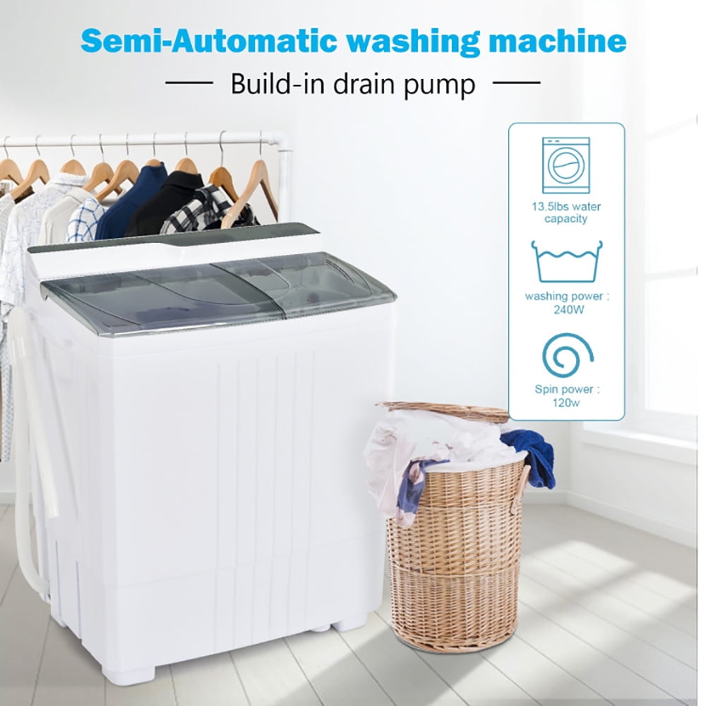 Barara King Washing Machine, Laundry Washer, Twin Tub Portable Washing Machine with Timer Control and Drain Pump for Apartment-Gray
