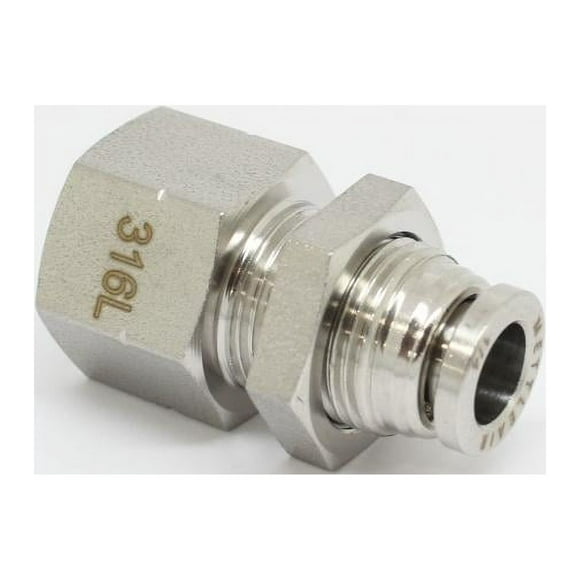 316L Stainless Steel Straight Female Bulkhead Push To Connect Fitting 1/4" OD x 1/4" NPT (PACK OF TEN) MettleAir