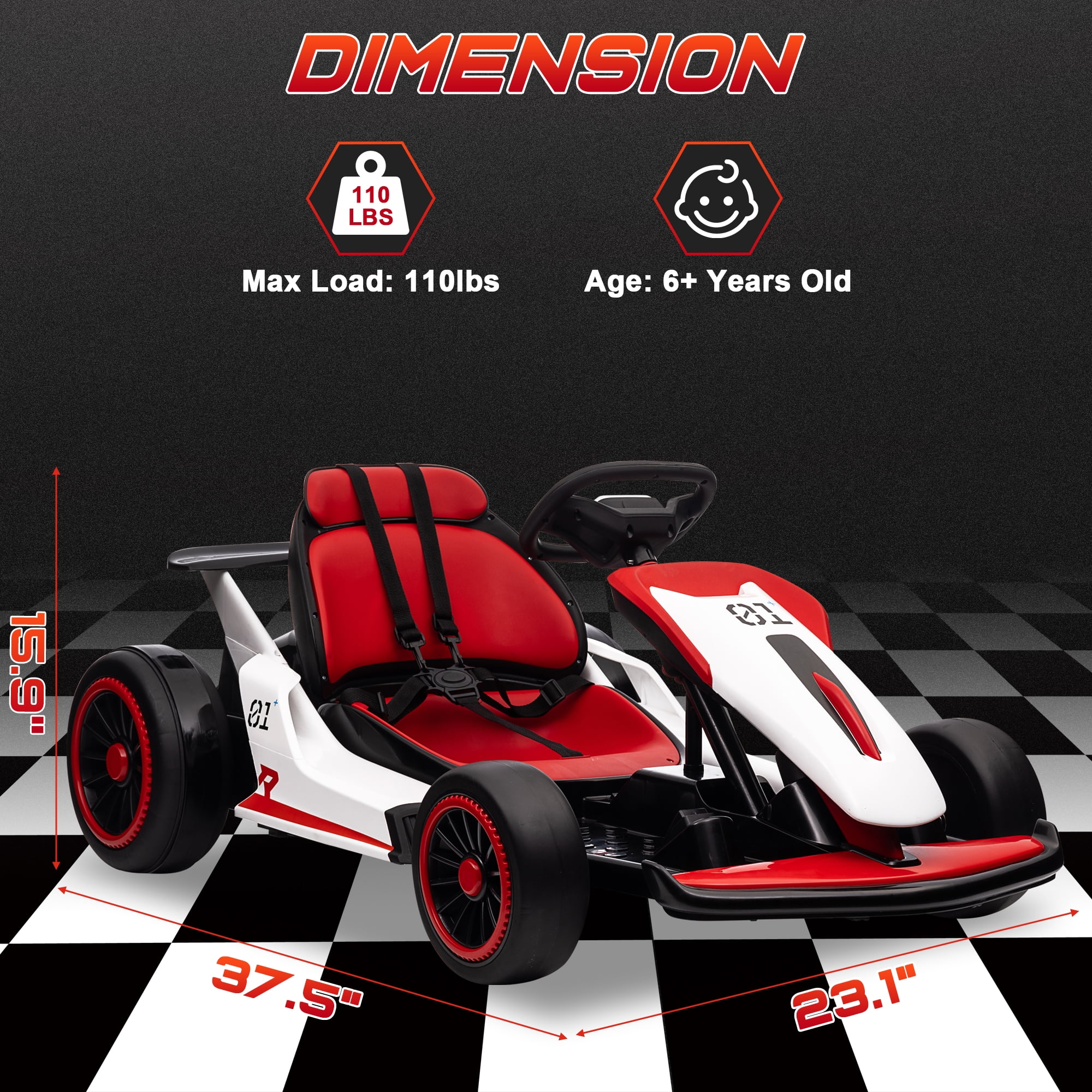 Joyracer 24V Go Kart for Kids, 7AH Battery Powered Ride on Car for Teens Ages 6+, Outdoor Ride on Toys, High-Low Speed 5-9MPH, Accelerator/Brake Pedal, 360°Drifting, Wear-Resistant Wheels, Red
