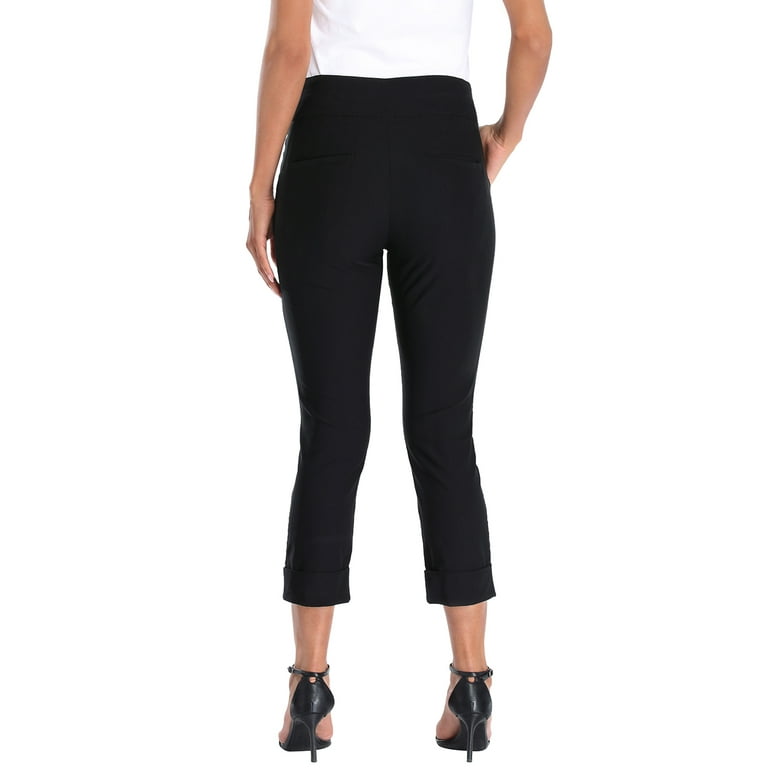 HDE Pull On Capri Pants For Women with Pockets Elastic Waist Cropped Pants  Black - M 
