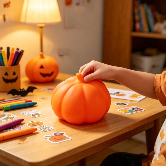 4.72" Solid Pumpkin Squeeze Toy, Smooth Soft Rubber Halloween Ornament