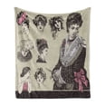 thumbnail image 1 of Vintage Woman Soft Flannel Fleece Throw Blanket, Retro Ladys Posing with Victorian Style Fashion Hats Corset and Gloves, Cozy Plush for Indoor and Outdoor Use, 50" x 60", Multicolor, by Ambesonne, 1 of 6