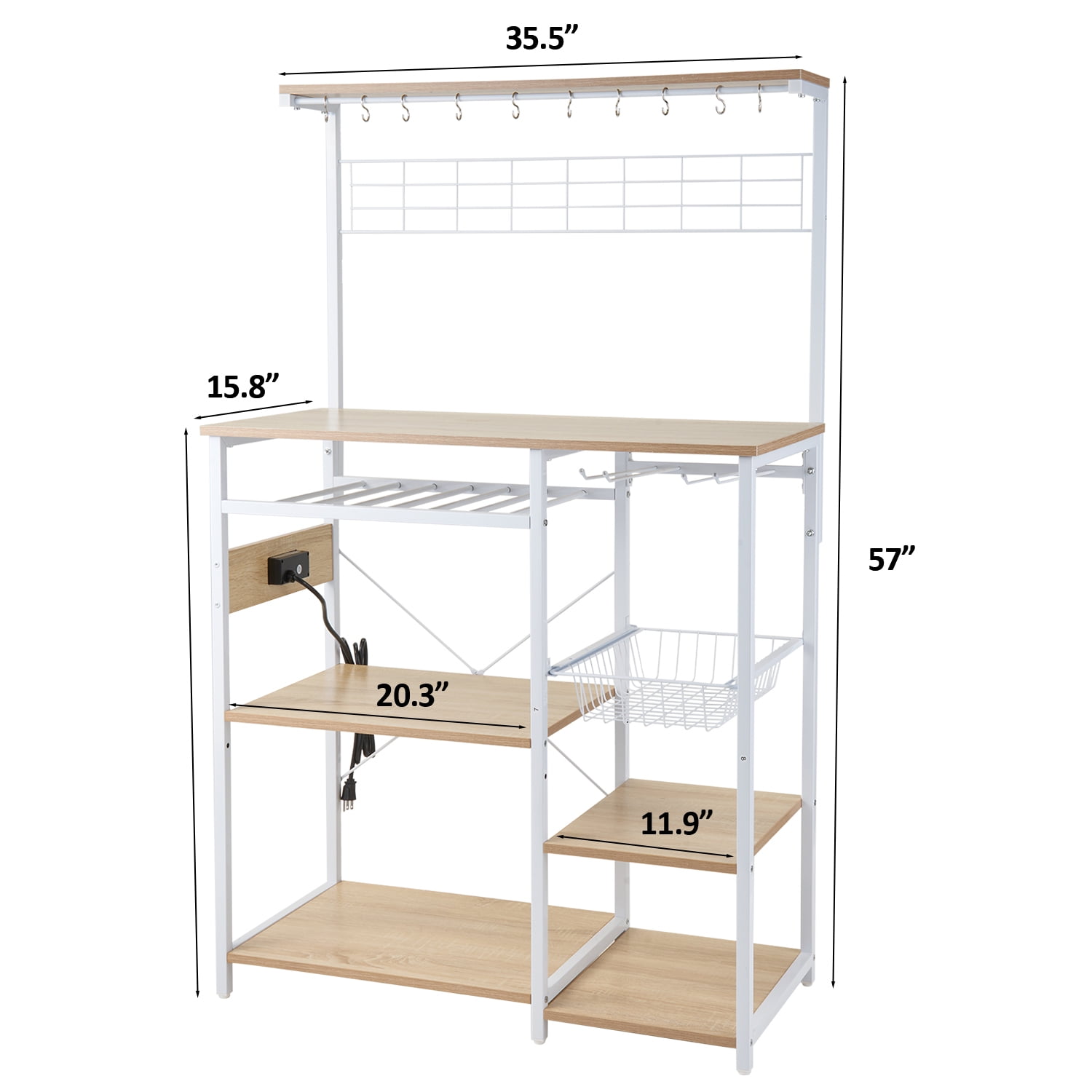 Pantry Cart Microwave Stand with Storage, Behost 60"Coffee Bar Station Kitchen Island Baker Rack for Kitchen,White