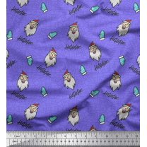 Soimoi Purple Georgette Viscose Fabric Gloves & Santa Face Christmas Printed Craft Fabric by the Yard 42 Inch Wide