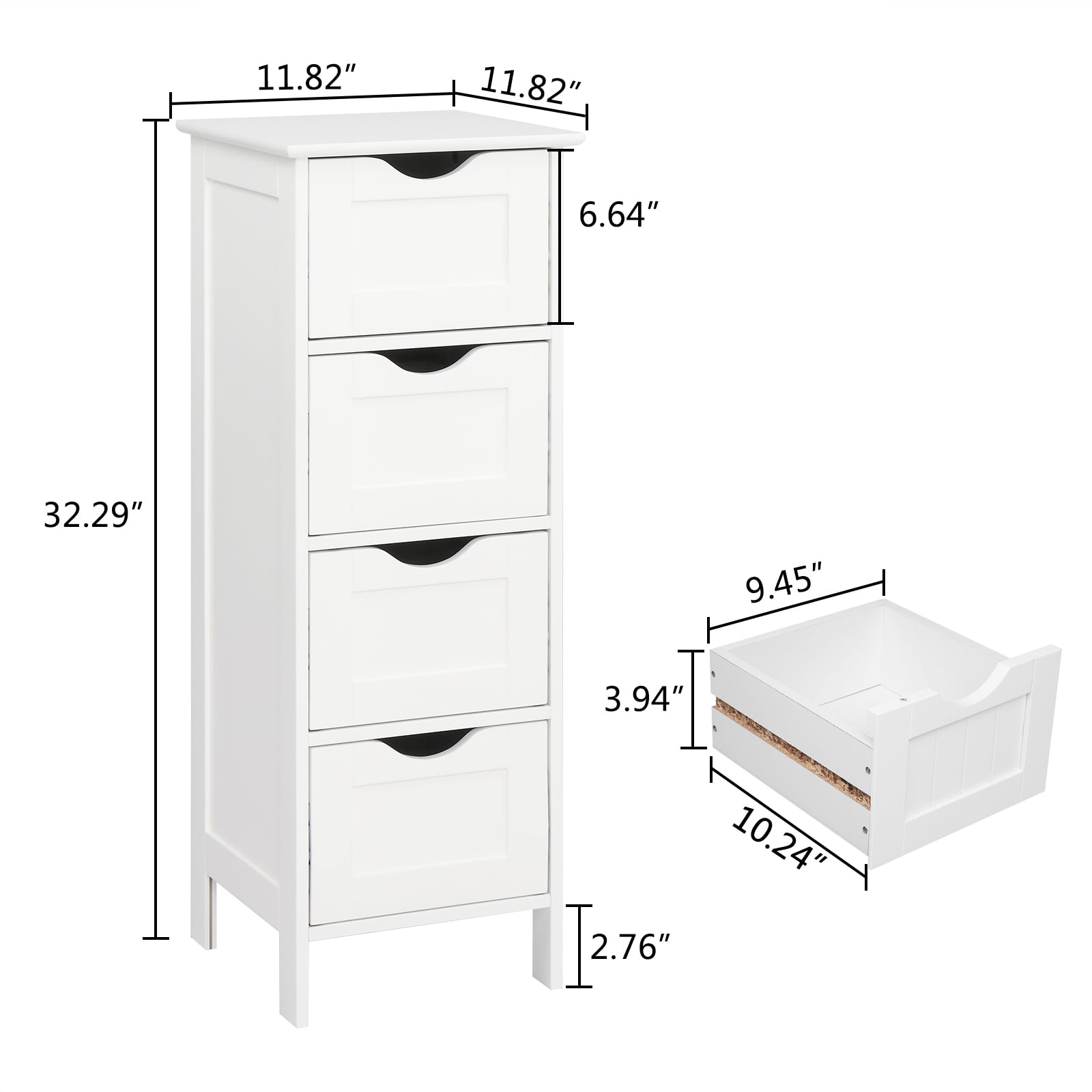 4-Drawer Painted MDF Bathroom Cabinet, White 11.82*11.82*32.29in