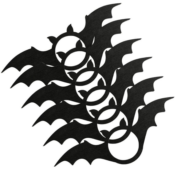 Beautynvta 6 Pcs Halloween Bat Napkin Ring, Black Wooden Bat Napkin Ring Holder for Halloween Holiday Party Dinner Wedding Banquet Dinning Table Settings Decoration