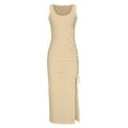 thumbnail image 4 of Uaswgudfs ​Sleeveless Ruched Knit Sundress 2025 – Women's Casual Summer Maxi Dress with Adjustable Drawstring & Side Split Beige S, 4 of 5