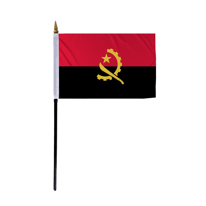 Promopatriot Small Angola Country Stick Flag 4x6 inch 11" Plastic Stick Polyester Fabric Stitched Edges Hand Held Mini Small Stick Flags