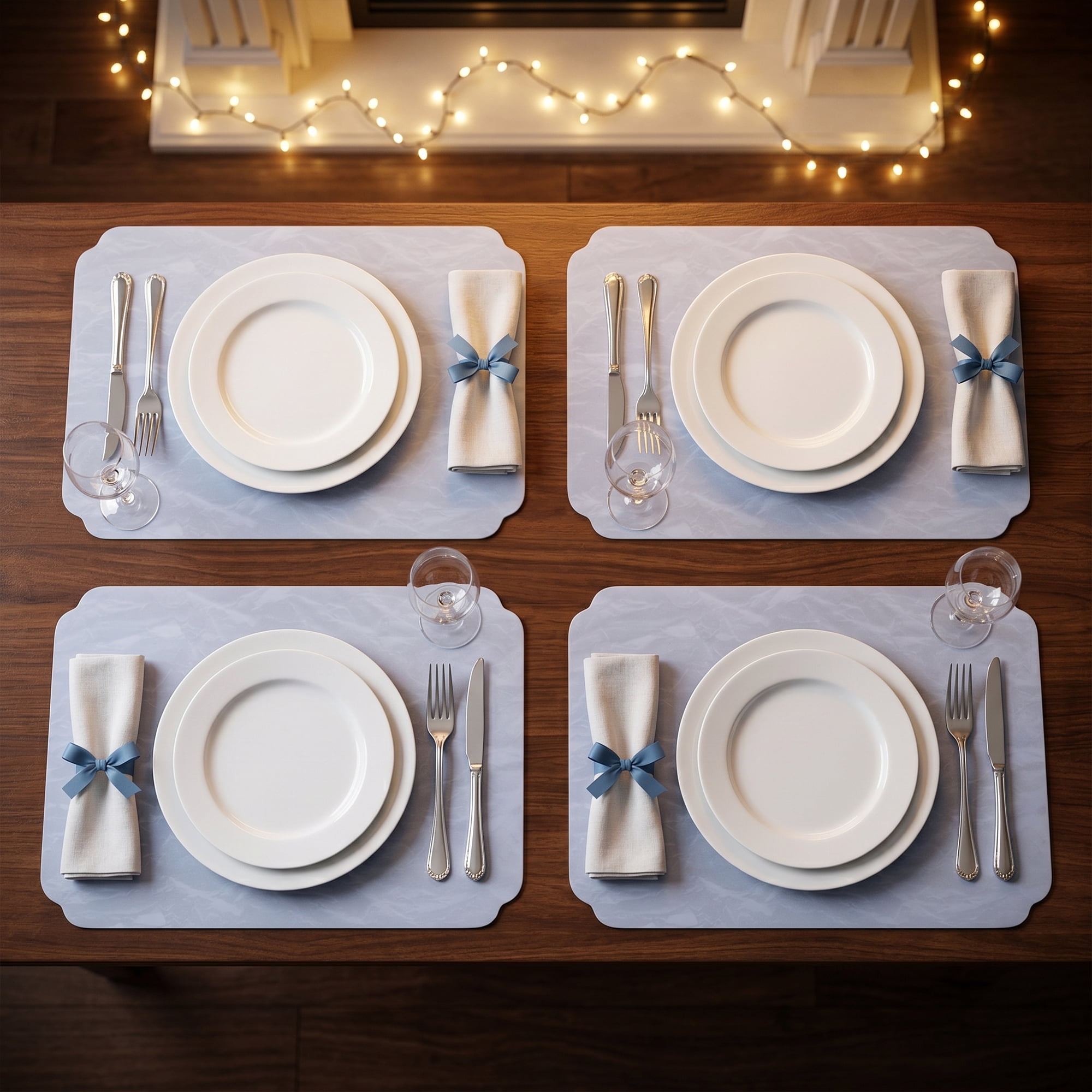 Unique Bargains 4Pcs Faux Leather Table Decor Placemats Ice Blue 17.7x11.8inch