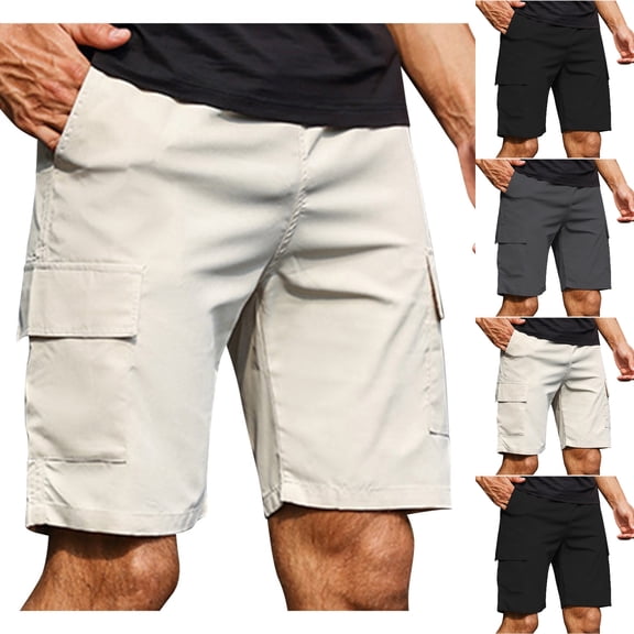 SGFCWSX Mens Cargo Shorts, Casual Stretch Shorts for Men Relaxed Fit Above Knee Summer Shorts with Pockets Khaki Size M