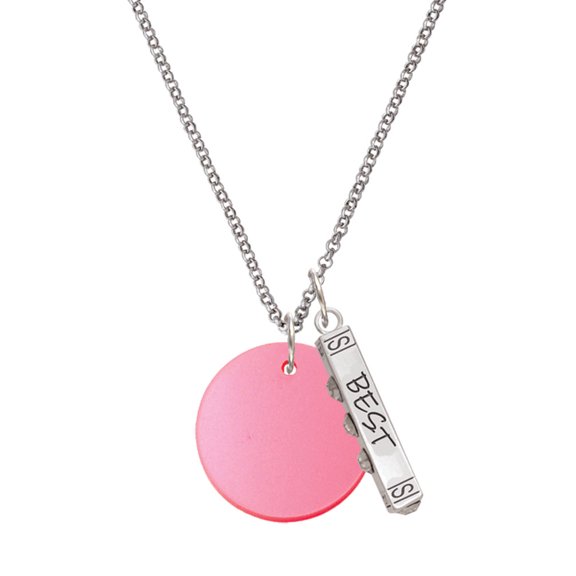 Delight Jewelry Acrylic 1" Disc Red Imitation Pearl Silvertone Best Friends Forever Bar Charm Necklace, 23"