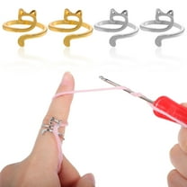 LEORX 4 Pcs Yarn Ring Open Finger Rings Cat Shape Alloy Crochet Yarn Guide for Comfortable Wear