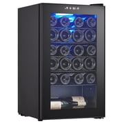 24-Bottle Freestanding Wine Fridge, Small Wine Cooler with Adjustable Temperature 40°F-61°F, Removable Shelves, Soft Blue LED Light, for Home, Kitchen, Office, and Bar