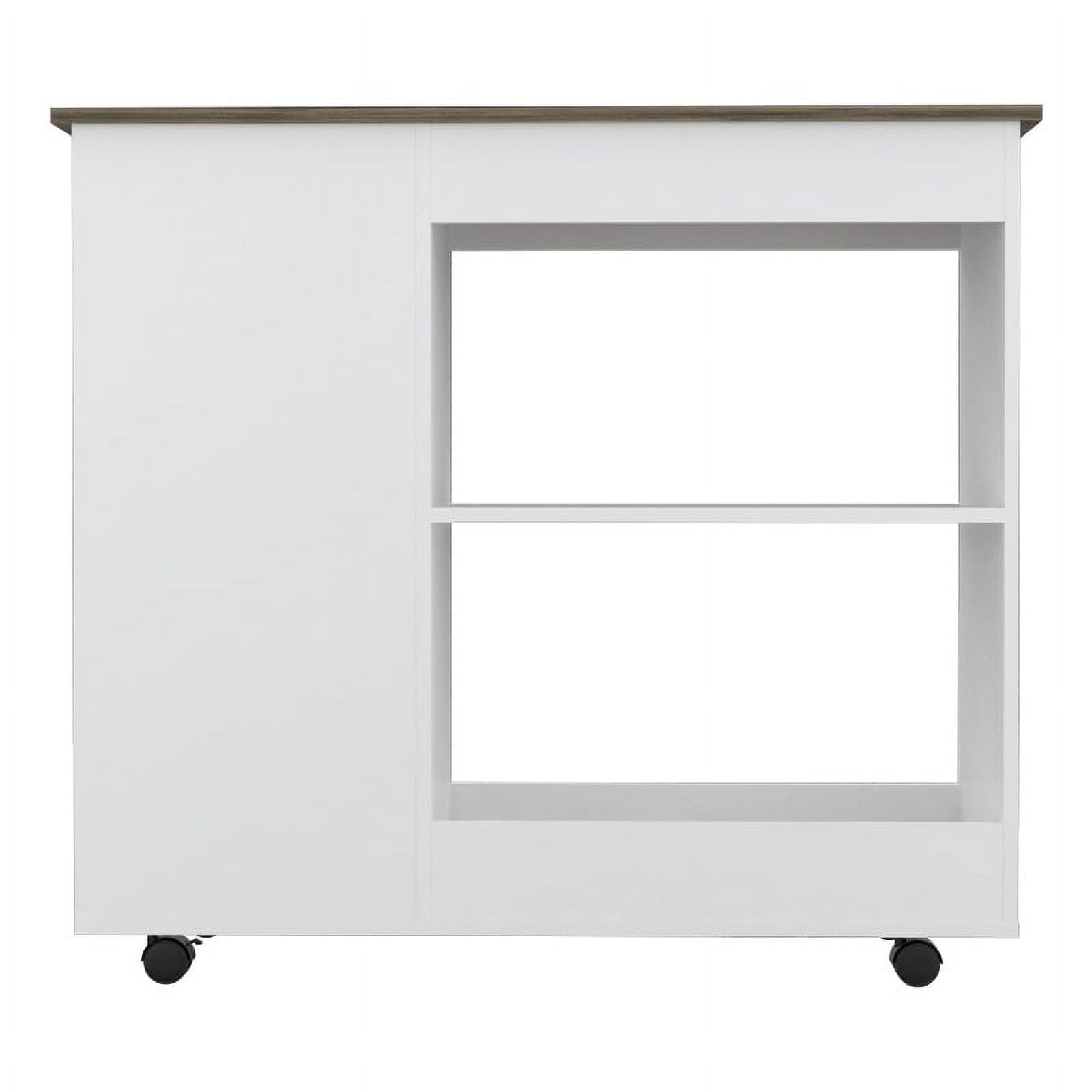 FM FURNITURE Arizona 39"W Engineered Wood Kitchen Cart in White/Dark Brown