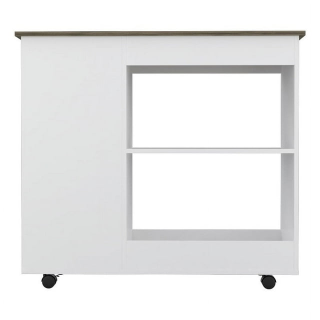 FM FURNITURE Arizona 39"W Engineered Wood Kitchen Cart in White/Dark Brown