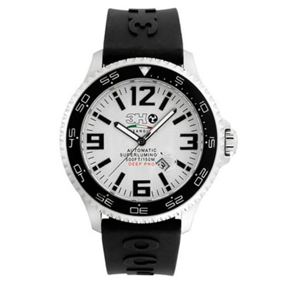 3H Italia DPS10N 52mm Ocean Divers Steel Watch White And Black