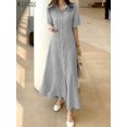 thumbnail image 2 of ZANZEA Female Summer Elegant Sundress Stripe Printed Women Dress Short Sleeve Robe Fashion Lapel Neck Casual Office Vestidos5XL Gao Jinjia LED, 2 of 2