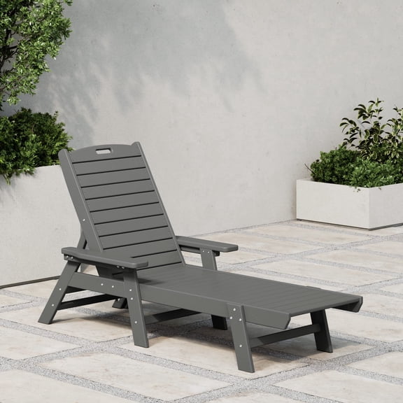 WestinTrends Malibu Chaise Lounge Outdoor, All Weather Poly Lumber Patio Pool Lounge Chairs with 5 Positions Backrest, Gray