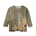 thumbnail image 3 of LTTVQM 3/4 Sleeve Shirts for Girls Fall Trendy Floral Graphic Casual T-Shirts Basic Crew Neck Blouses Tween Girls Tops Gray 5-6 Years, 3 of 4