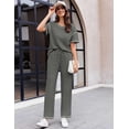 thumbnail image 3 of EKOUAER Women Waffle Knit Lounge Sets Short Sleeve Top and Long Pant Pajama Set Loungewear 2 Piece Pjs Set with Pockets, 3 of 6
