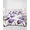 thumbnail image 3 of Elegant Tulip Twin XL Size Down Alternative Comforter, Lightweight Comforter Quilt Bedding Set with Pillow Shams Purple White Botanical Long Tree Leaves All Seasons Bed Comforter Duvet Insert 68"x98", 3 of 7