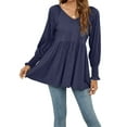thumbnail image 4 of Cogild Womens V Neck Long Sleeve Shirts Casual A Line Pleated Puff Sleeves Tunic Tops Blouse, 4 of 6
