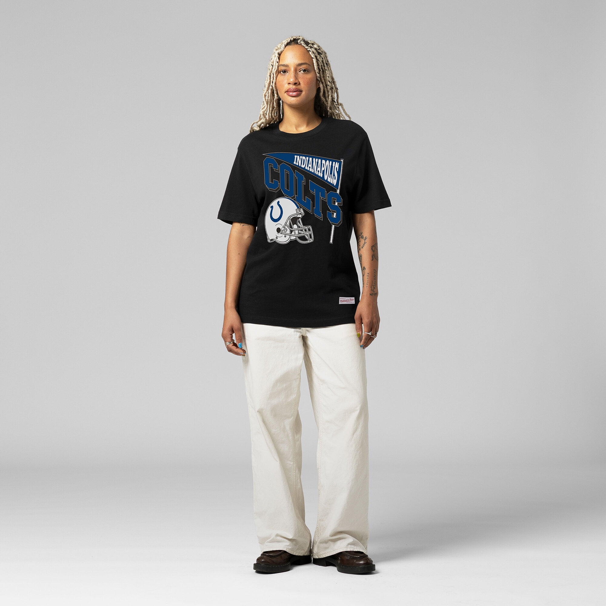 Women's Mitchell & Ness Black Indianapolis Colts Team Dynamic Boyfriend T-Shirt