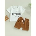 thumbnail image 2 of Wassery Baby Boys 2Pcs Summer Outfits Short Sleeve Letter Print T-shirt Round Neck Tops and Elastic Drawstring Shorts Toddler Casual Clothes Set 0-3T, 2 of 8