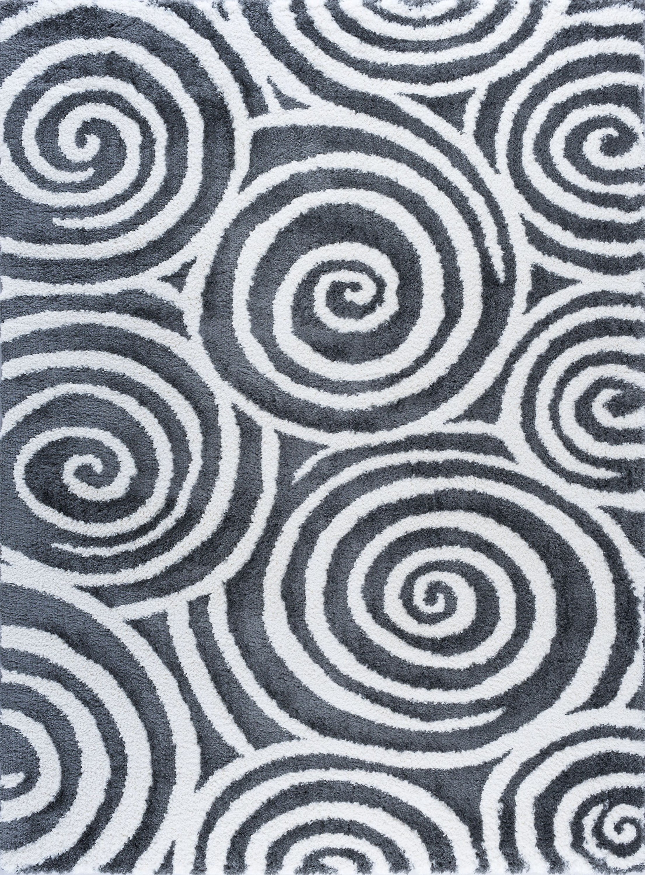 Contemporary 5x8 Area Rug Shag Thick (5'3'' x 7'3'') Geometric Charcoal, Cream Living Room Easy to Clean