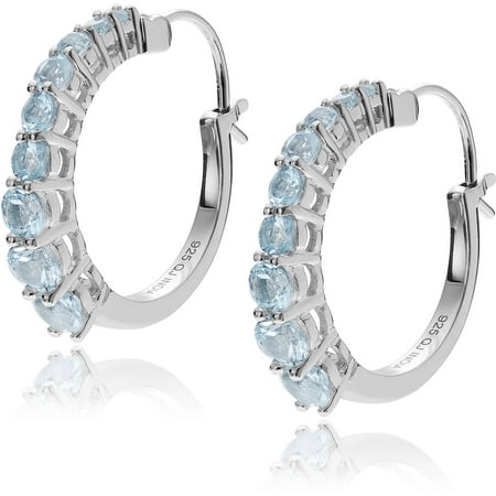 Brinley Co. Women's Blue Topaz Rhodium-Plated Sterling Silver Hoop Earrings