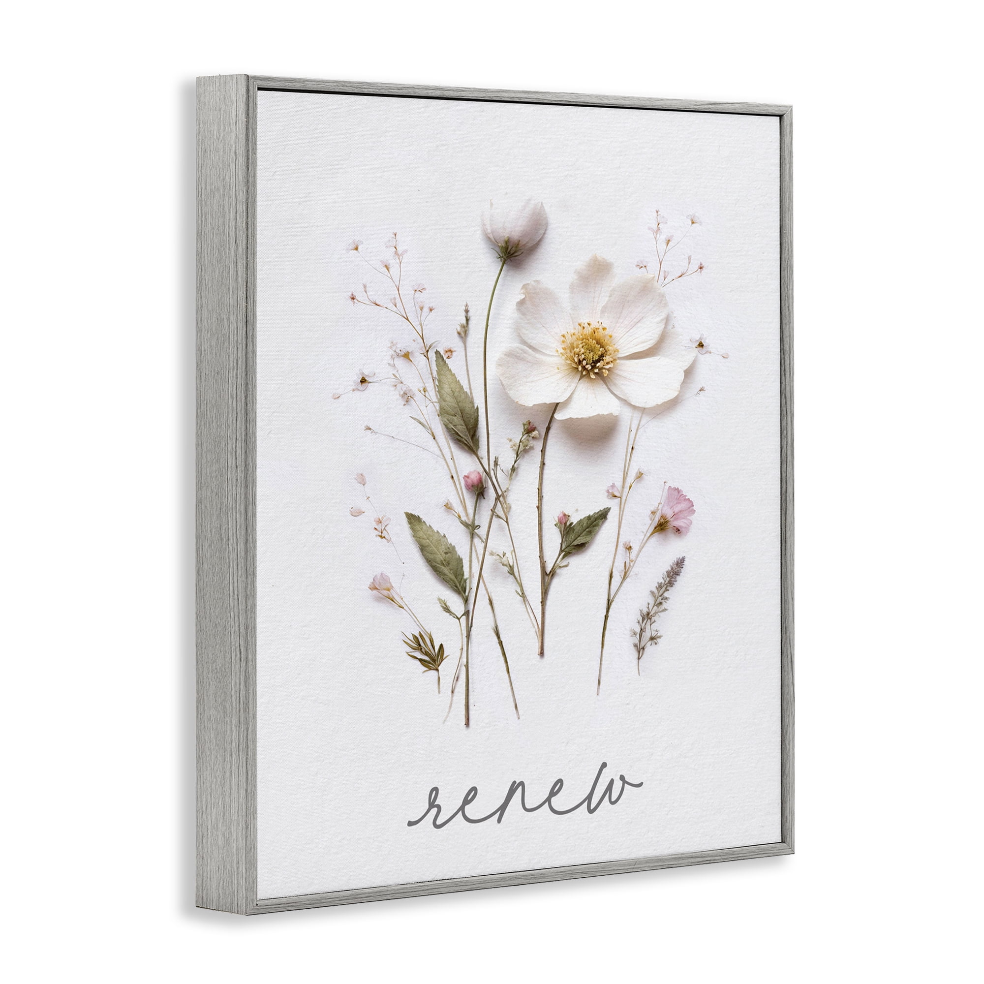 Pressed Flowers Renew Gray Framed Giclee Art, design by Lettered and Lined