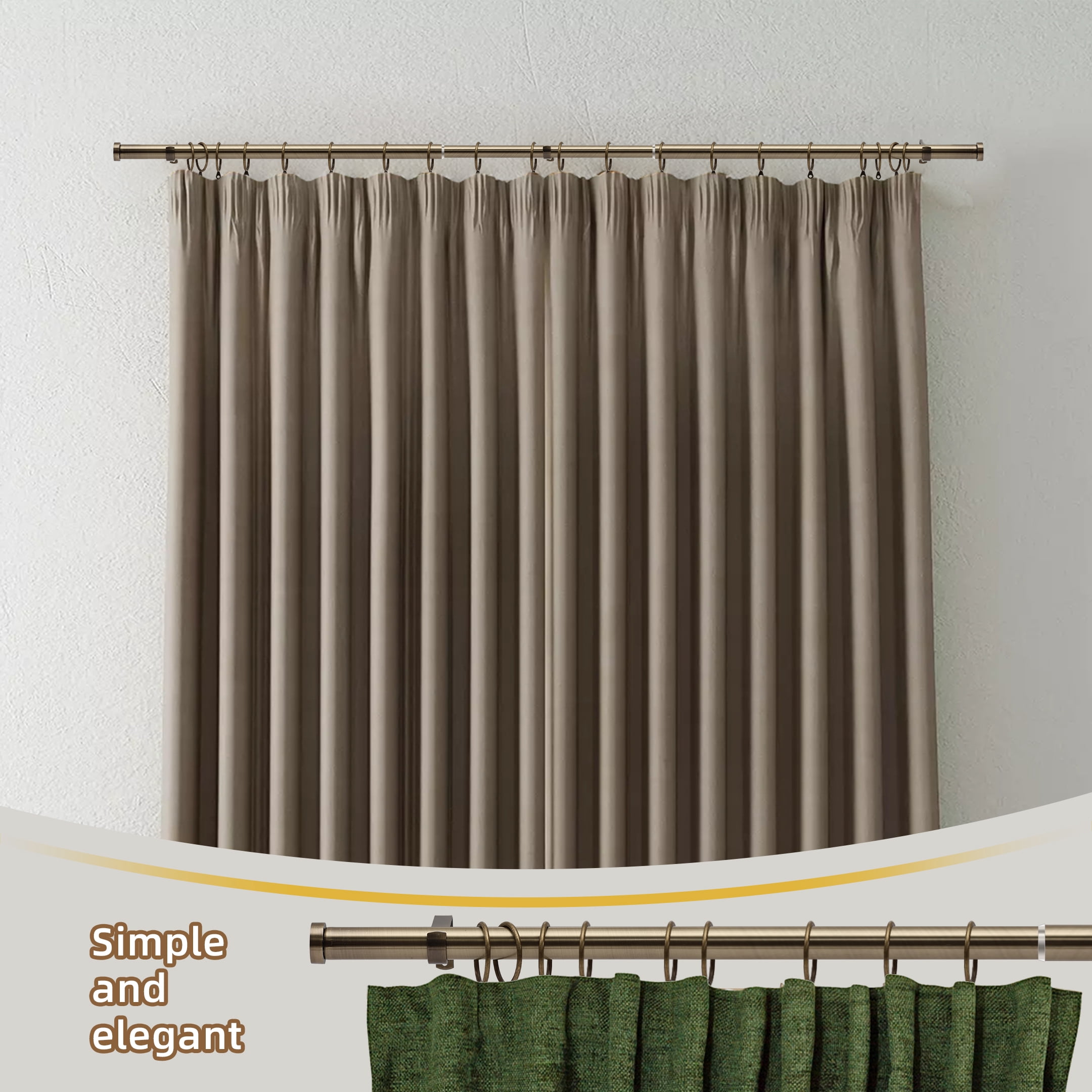 Coquilles Modern  1 Inch Antique Brass Cap Finial Adjustable Single Curtain Rods 48-86 Inches