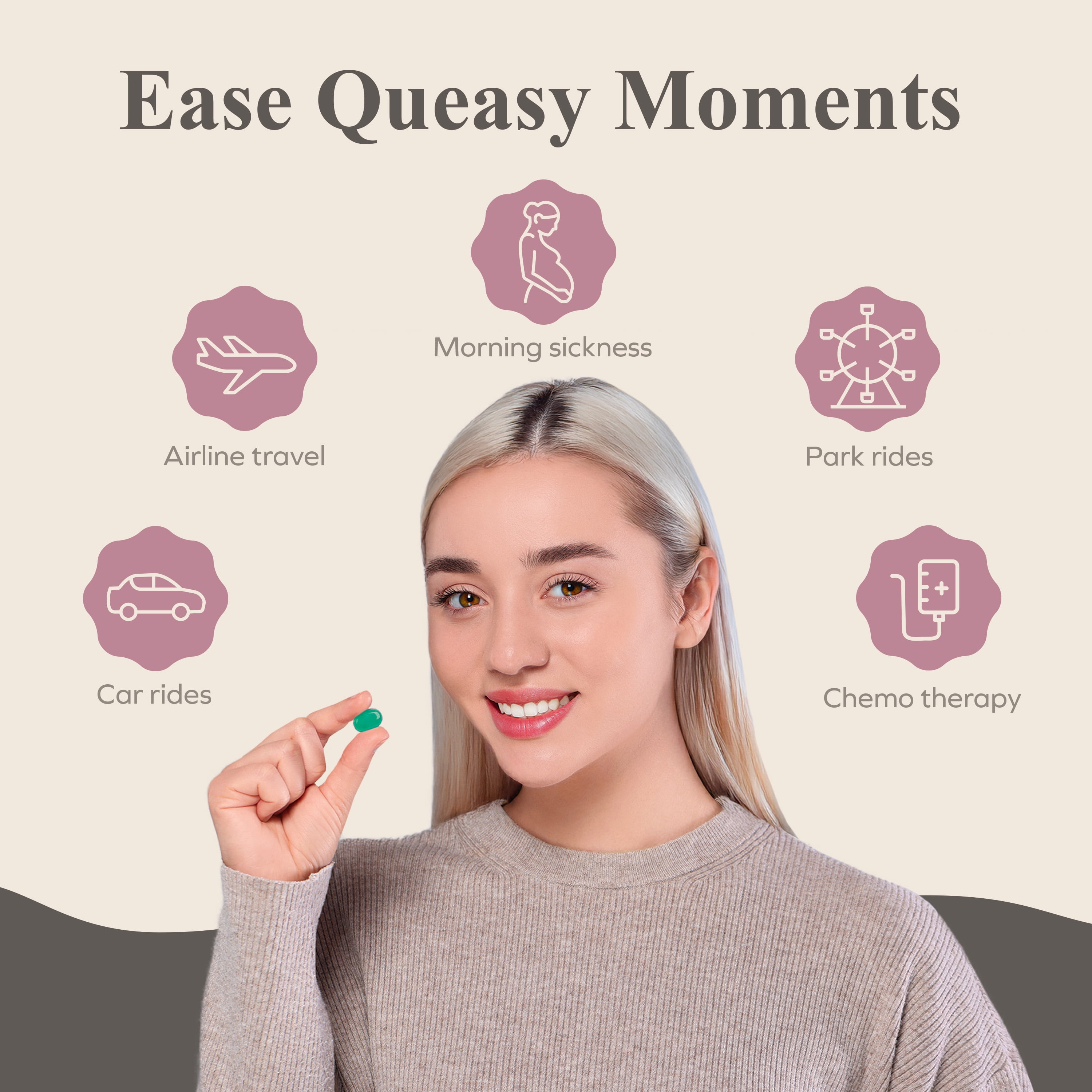 Three Lollies Queasy Drops - Peppermint Flavor - Relief from Nausea & Travel Sickness, Soothes Dry Mouth & Stomach, Natural Ingredients - 32 ct