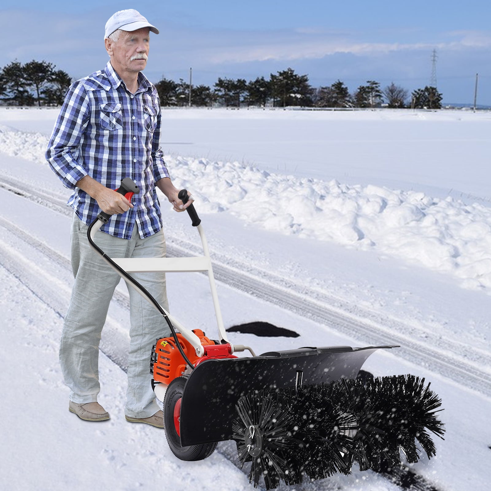 Gasoline Snow Sweeper, 52cc 2-Stroke Engine, Ergonomic Design, Adjustable Speed, Efficient Snow & Debris Sweeping for Lawns & Walkways