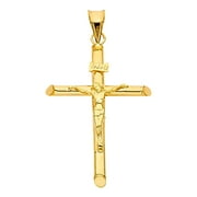 14 k Gold Solid Cross Jesus Religious Necklace Pendant for Men