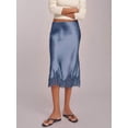 thumbnail image 5 of Blue Lace-Trimmed Satin Midi Skirt With Elastic Waist Slip Style For Party Beach Or Streetwear, 5 of 8