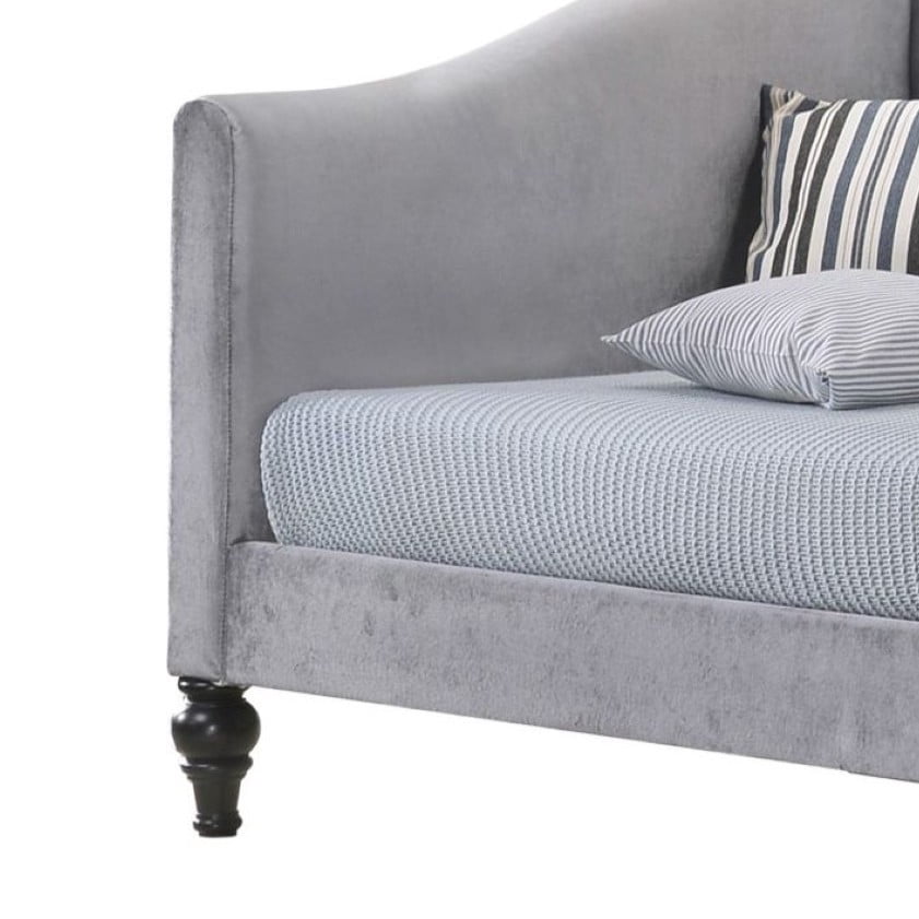 Home Design Enzo Luxurious Twin Daybed with Velvet Upholstery, Arched Back and Curved Armrests, Victorian-Style Legs, Foam-Filled Comfort, Gray